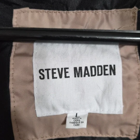 Steve Madden Faux-Fur-Lined Hooded Puffer Coat Tan With Black Size Large - Picture 8 of 12